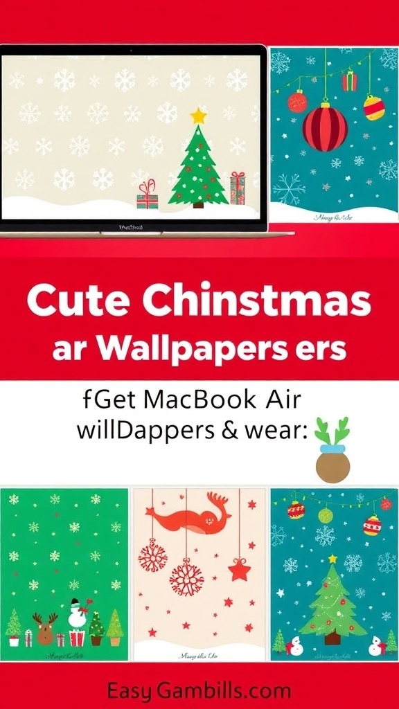 Cute Christmas wallpapers featuring snowflakes, Christmas trees, and ornaments for MacBook Air.
